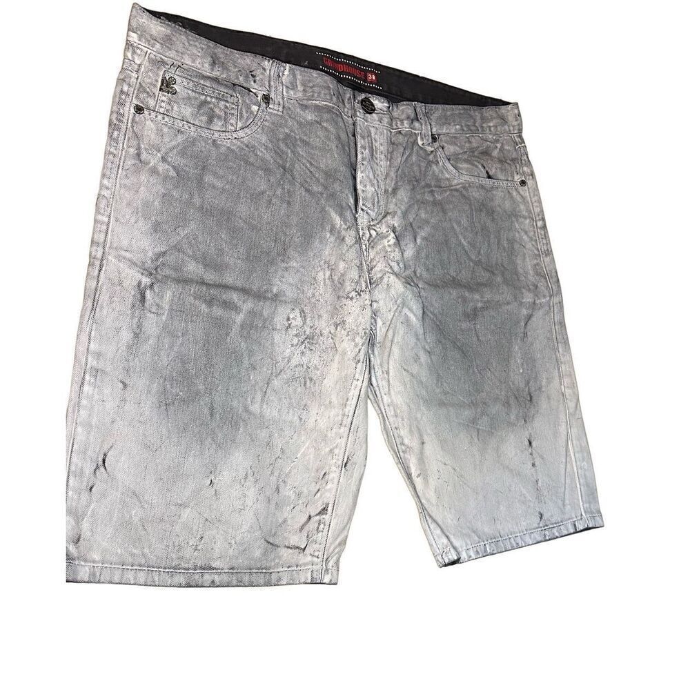 Vintage Y2K Grindhouse Denim Distressed waxed paint Jean Denim Shorts Mens 38